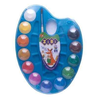 Краски для рисования ZiBi KIDS Line Акварельні на палітрі, 12 кол. натур. пензель сині (ZB.6558-02) Винница