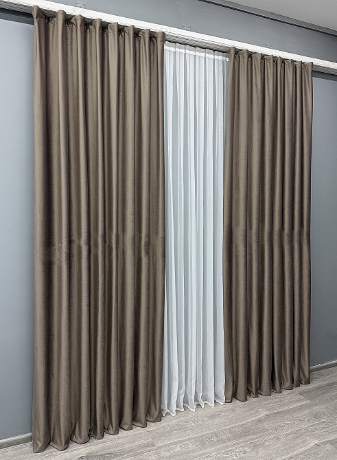 Комплект готовых штор VR-Textil Бархат № 1655ш Какао 150х290 см 2 шт (33-0491) Киев - изображение 4