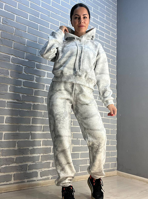 Костюм жіночий Joy One 98596 худі капюшон з джоггерами варений мармуровий утеплений білий, білий, M Київ - фото 18