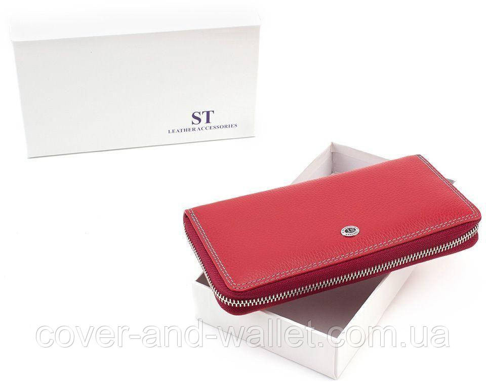 Жіночий шкіряний гаманець клатч на блискавці червоного кольору ST sb 71 Київ - фото 5