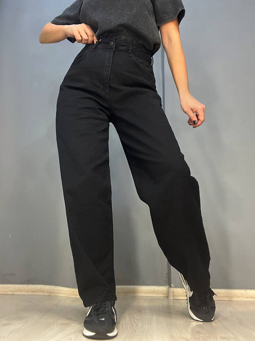 Джинси жіночі Its Basic 3474 skater jeans мом банани стрейчеві збільшені розміри чорні, чорний, 46, 46, 100 см, 128 см Київ - фото 1