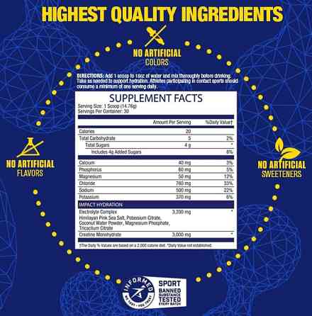 Электролиты с креатином MHP Impact Hydration Electrolytes + Creatine 443 г, Lemon Lime Луцк
