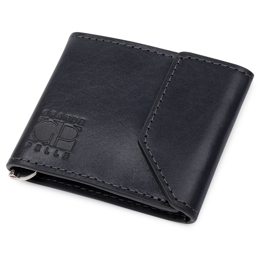 Шкіряний чоловічий затиск для грошей на магніті GRANDE PELLE 11546 Синій Київ - фото 1