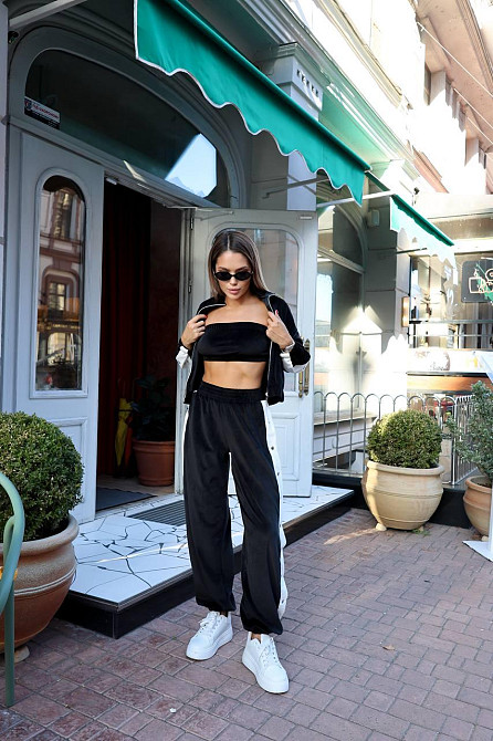 Стильный женский повседневный костюм тройка плотный плюшевый велюр Черный, 46/48 Одесса - изображение 8