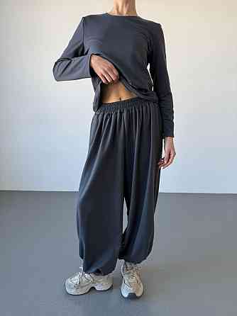 Женский повседневный прогулочный костюм двойка: кофта и брюки турецкая двунить Графит, 42/44 Одесса