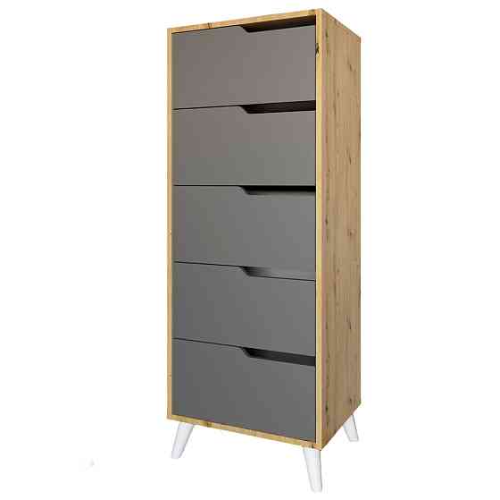 Комод высокий с белыми ножками 5 ящиков М-ЗОН Борн 500 Дуб Артизан/Антрацит (MZN-031100) Львов