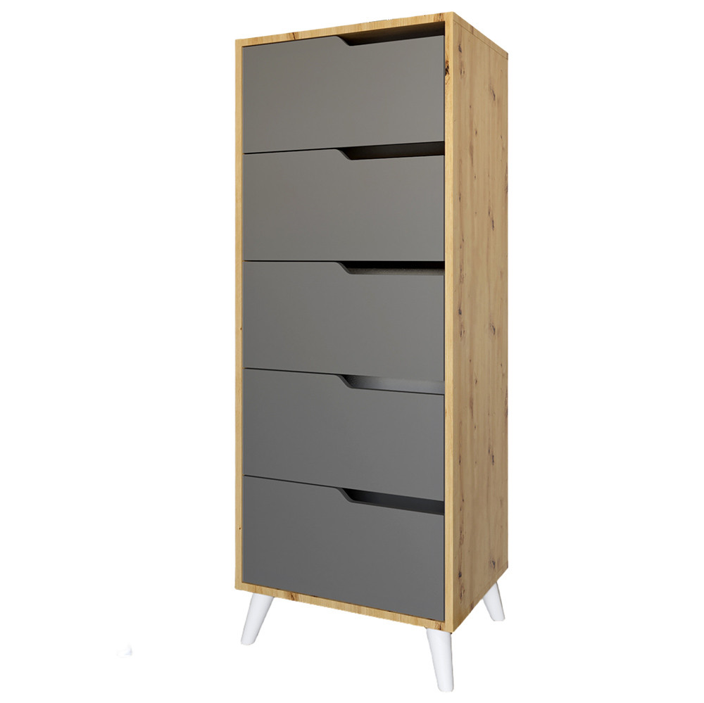 Комод высокий с белыми ножками 5 ящиков М-ЗОН Борн 500 Дуб Артизан/Антрацит (MZN-031100) Львов - изображение 2