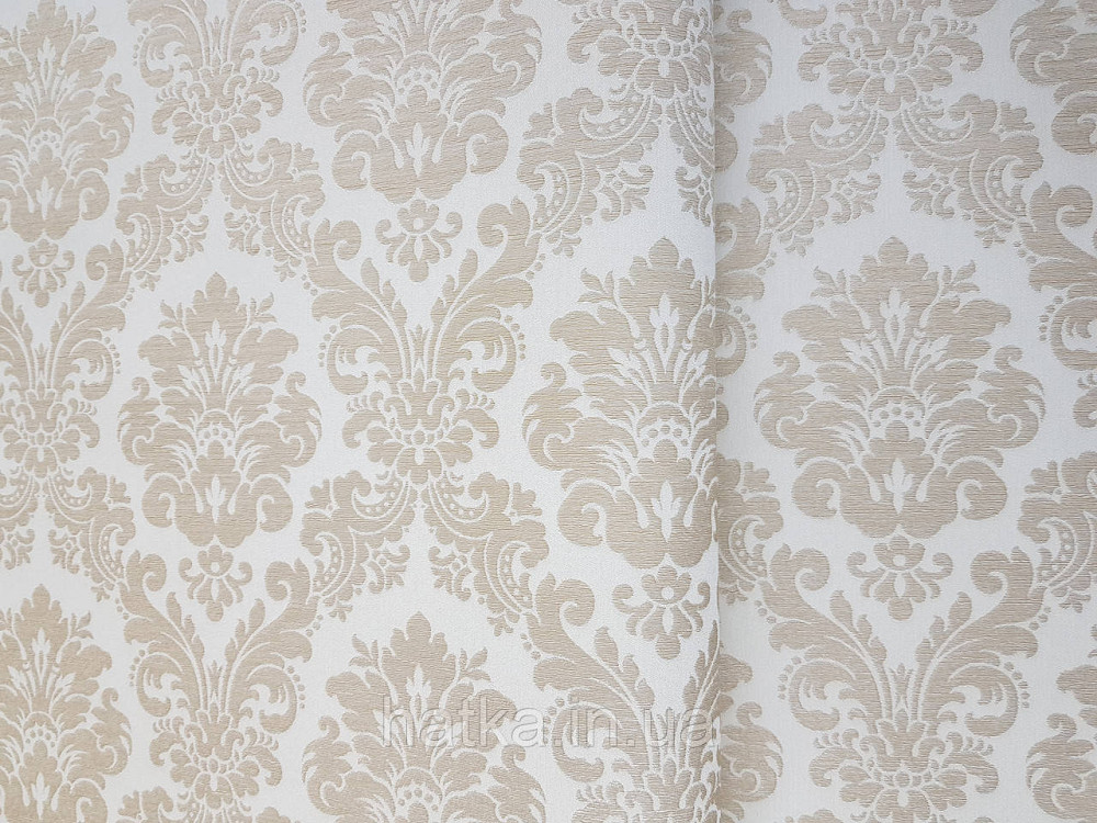 Шпалери вінілові на флізеліні Rasch Trianon Xlll 0.53х10 класика під текстиль вензель завитки золотом на білому Київ - фото 1