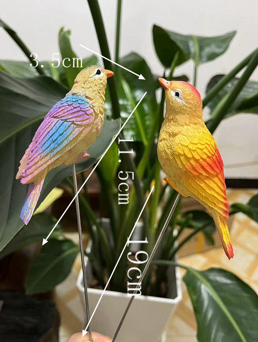 Пташки 11.5 х 3.5 см 2 шт прикраси з полістоуну для квіткових горщиків, терас, саду Одеса - фото 2