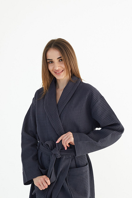 Мужской вафельный халат Ideal Textile длинный темно-серый (56860614) 3XL Черновцы - изображение 5