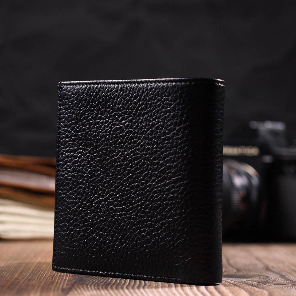 Компактний жіночий гаманець з місткою монетницею на кнопці з натуральної шкіри Чорний (Tony Bellucci) Київ - фото 3