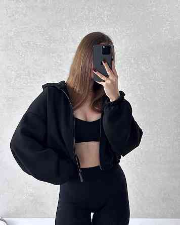 Жіноча стильна та тепла зіп-худі оверсайз тринитка на флісі Чорний Одеса