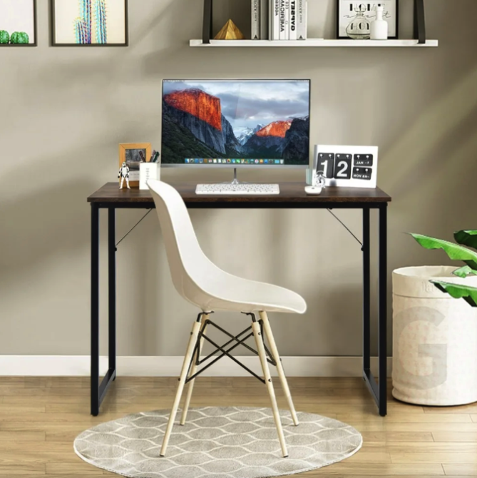 Письмовий стіл Costway Homart із сталевим каркасом коричневий Київ - фото 5