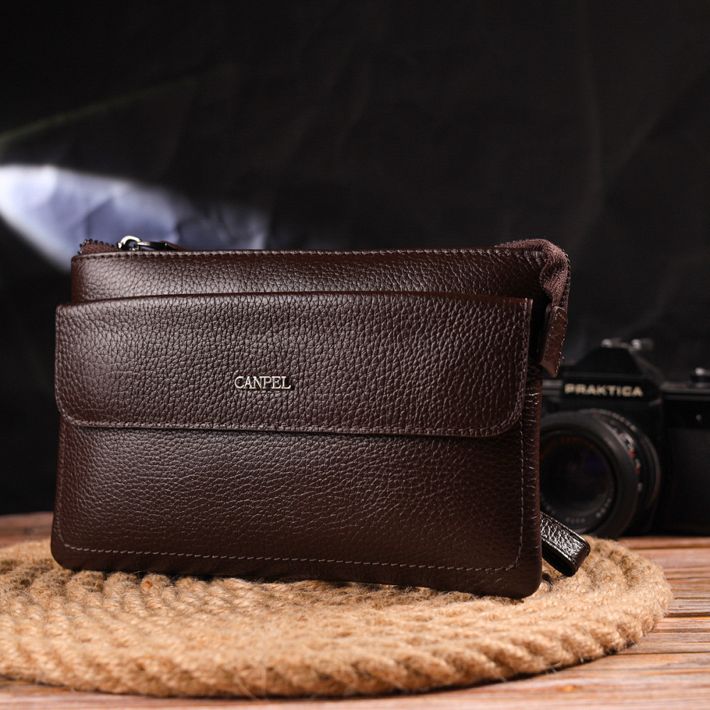 Стильный клатч для мужчин из натуральной кожи CANPELLINI 21548 Коричневый Киев - изображение 3