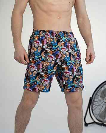 Мужские пляжные шорты с принтом голубые Pobedov Vocation GTA Киев