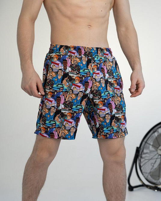 Мужские пляжные шорты с принтом голубые Pobedov Vocation GTA Киев - изображение 5