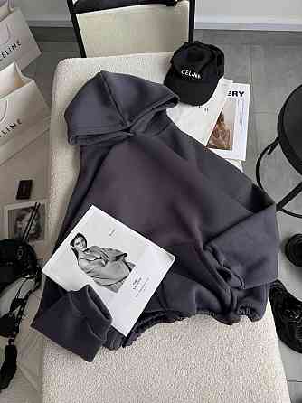 Жіноча базова кофта худі з турецької тринитки на флісі Графіт Одеса