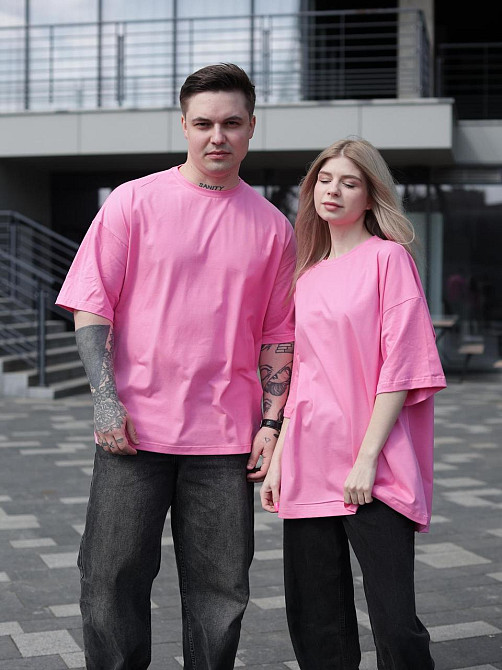 Парні футболки оверсайз(oversize) для чоловіка і дружини, для закоханих пар SANE рожеві Одеса - фото 5