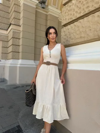 Муслиновое хлопковое сарафан из слоновой кости XS-S, новое с биркой Одесса