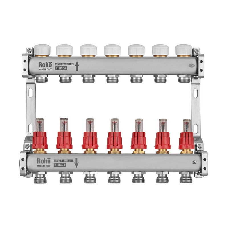 Колектор з витратоміром та термостатичними клапанами Roho R804-07M - 1"х 7 вих. (RO1032) Київ - фото 2