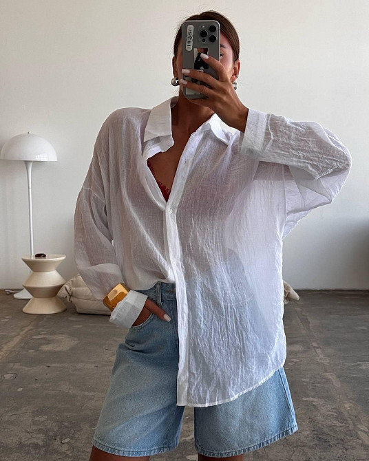 Женская воздушная оверсайз рубашка из натуральной ткани батист жатка 100% хлопок Одесса - изображение 1
