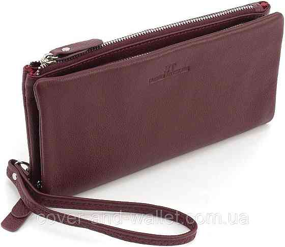 Бордовый женский кошелек-клатч из натуральной кожи на два отделения ST Leather Киев
