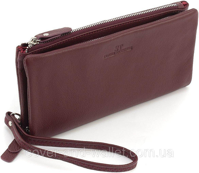 Бордовый женский кошелек-клатч из натуральной кожи на два отделения ST Leather Киев - изображение 3