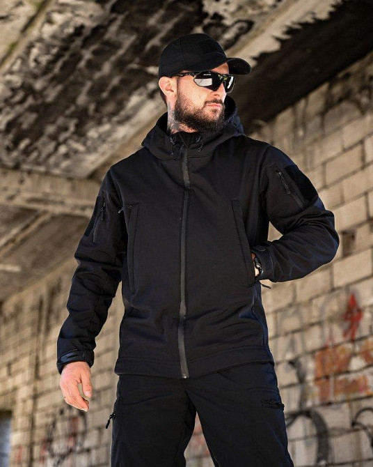 Демисезонный тактический костюм софтшел SATELIT черный полиция  ПП8056 Одесса - изображение 5