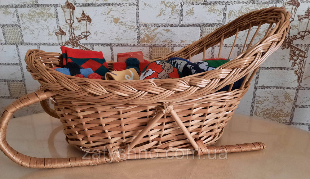 Санки кошик подарунковий| Кошик санки для подарунків з лози|Кошик плетений саночки для подарунків Київ - фото 6