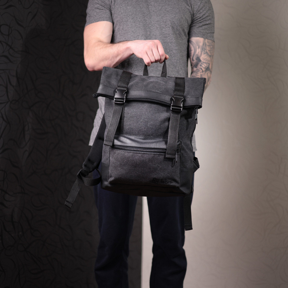 Добротный рюкзак для ноутбука из вставками эко-кожи FABRA 22583 Черный Киев - изображение 1