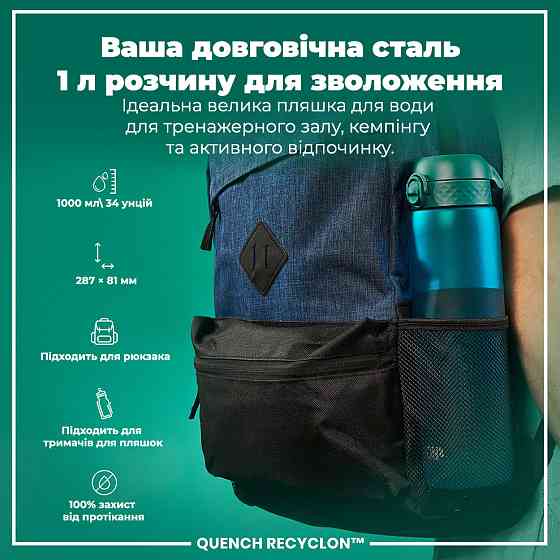 Пляшка для води ION8 1000 мл. (ЕКО пляшка) BPA Free, Aqua Кам'янське