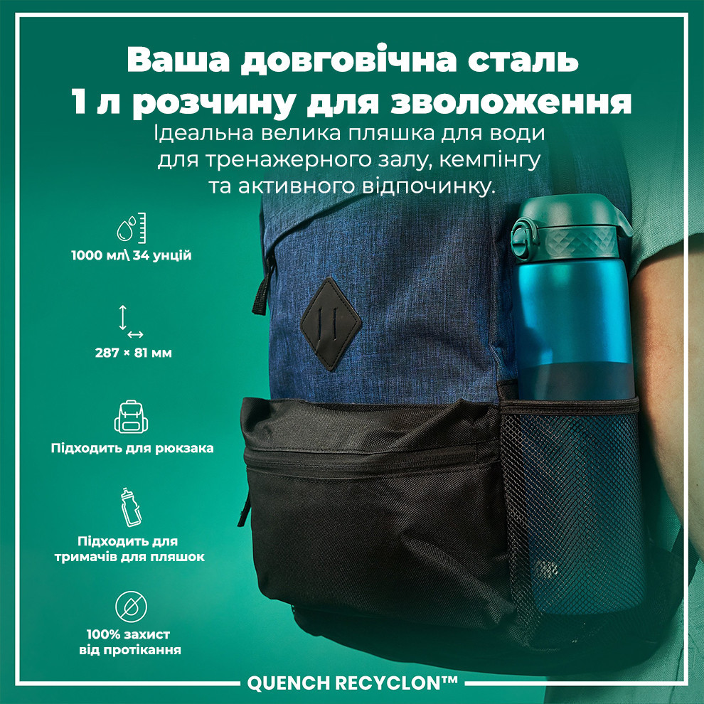 Пляшка для води ION8 1000 мл. (ЕКО пляшка) BPA Free, Aqua Каменское - изображение 5