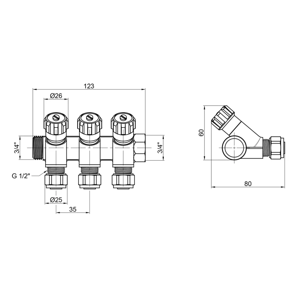 Колектор SThermo Alliance Standart 3/4" 3 виходи SD230W3 Київ - фото 9