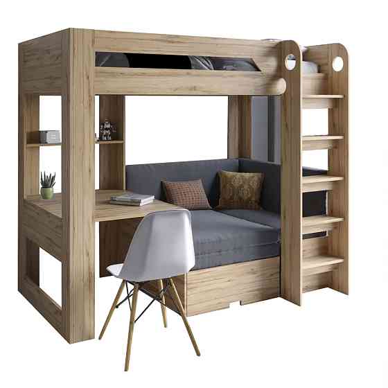 Детская двухъярусная кровать LION Флай 90х190 см со встроенным столом Дуб Аппалачи/Лили-95 (LION-041637) ТОП Днепр