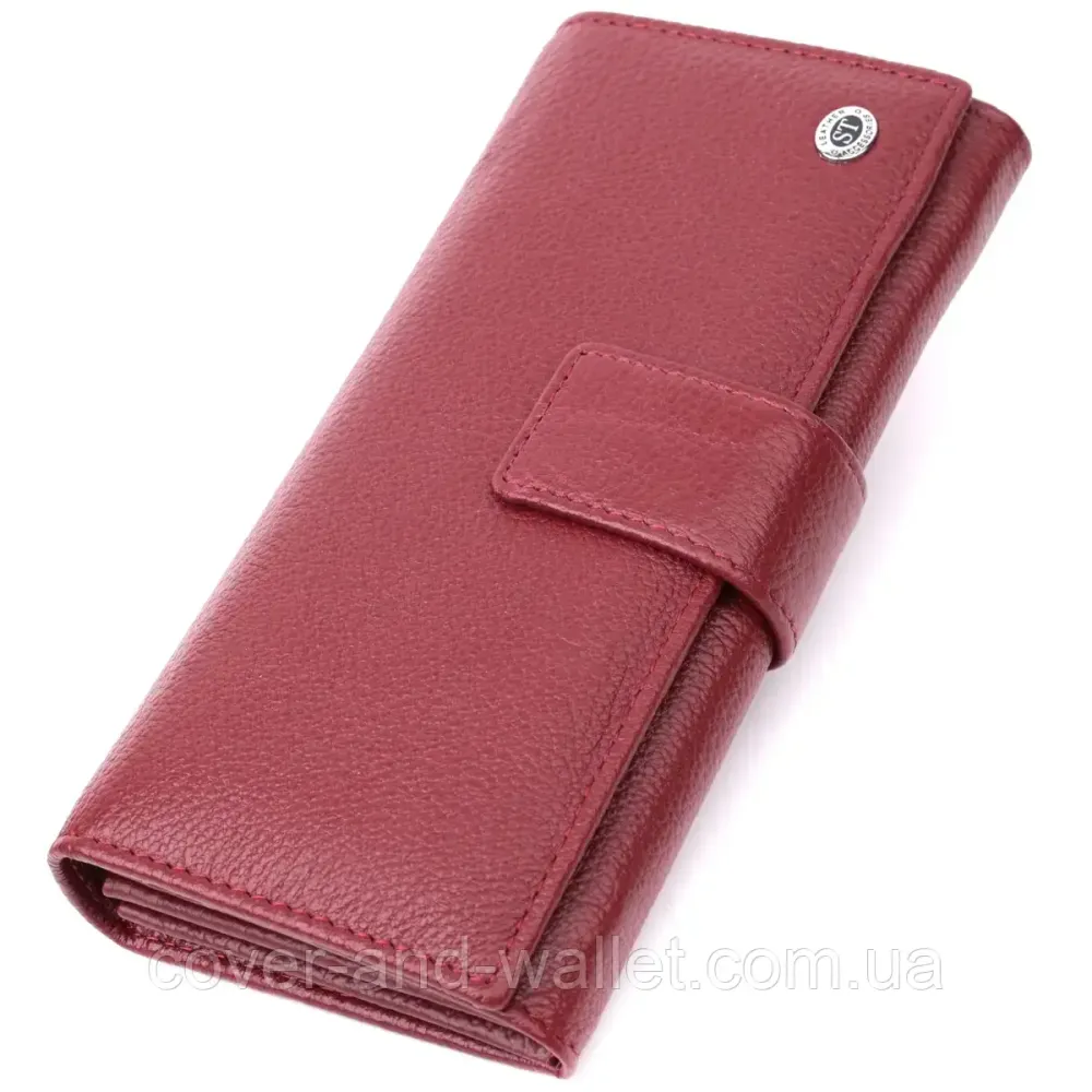 Жіноче шкіряне портмоне на кнопці бордового кольору ST Leather Київ - фото 1