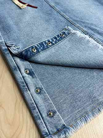 Юбка женская джинсовая ZJY 68015 с разрезами на кнопках талия на резинке голубая, голубой, 28, 28, 75 см, 98 см Киев