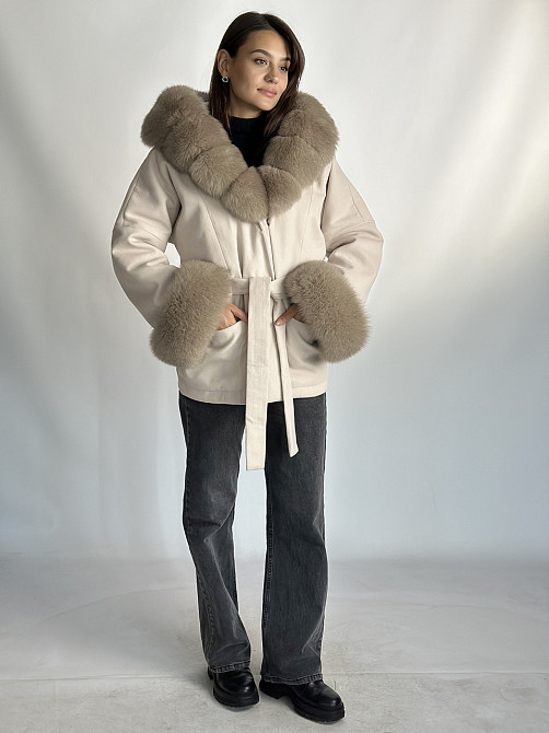 Пончо женское с мехом капюшон и манжеты Пудровый Харьков - изображение 4
