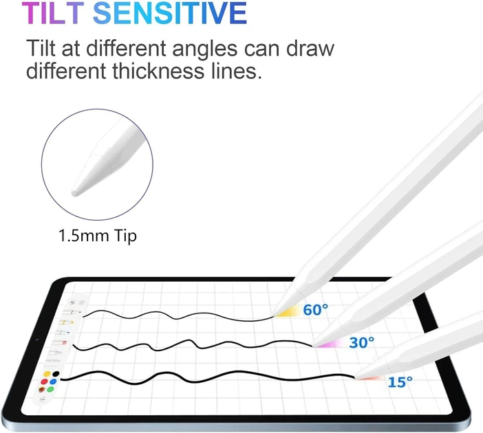 Стилус Active Capacitive Stylus для iPad, тонкий наконечник 1,5 мм, Palm Rejection, наклон, 12 часов работы, белый Киев - изображение 4