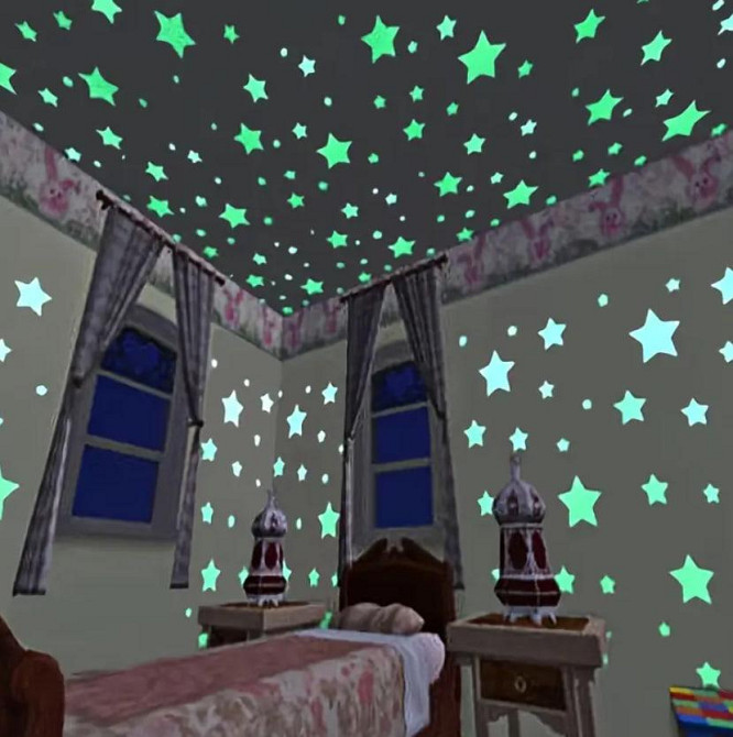 Набір флуоресцентних зірок 100 шт | Салатові самоклеючі наліпки для стелі, стін, дитячої Київ - фото 5