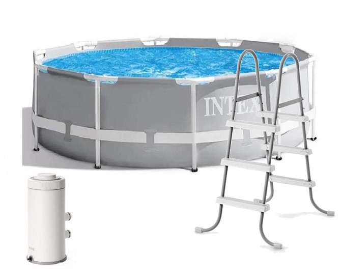 Каркасний басейн Intex 305х99 см, 6500 літрів,з картриджною фільтрацією, та драбиною сірий Київ - фото 1