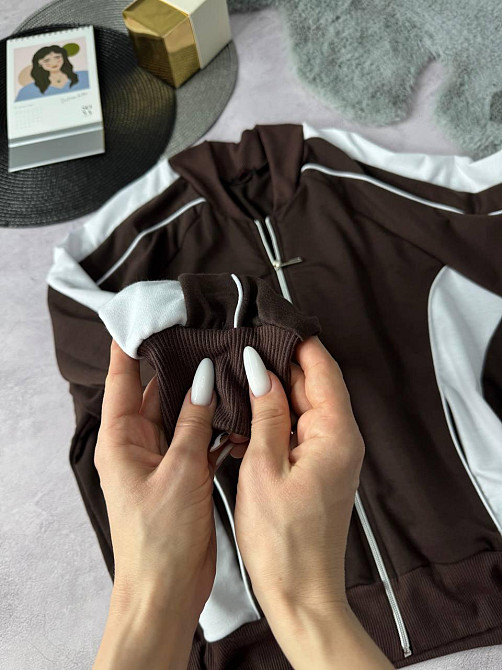 Женский стильный повседневный костюм двойка двунить Шоколад, 48/52 Одесса - изображение 8