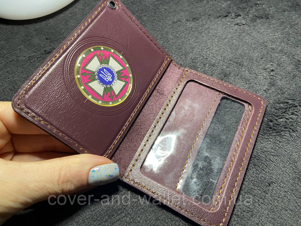 Обкладинка шкіряна ДССЗЗІ держспецзв'язок із пластиковим шевроном Бордовий Київ - фото 1
