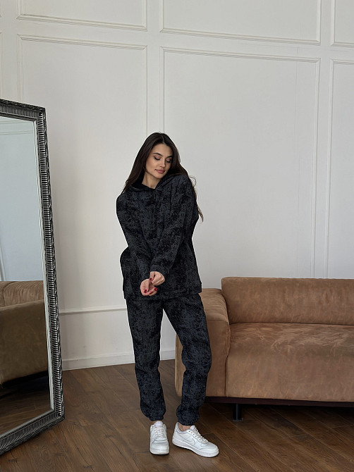 Теплий спортивний костюм жіночий мармуровий принт на флісі Чорний XXL/XXXL Харків - фото 7