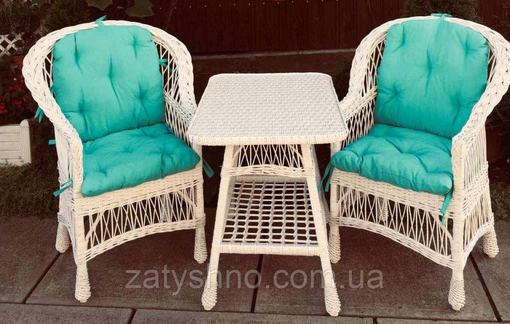 Білі плетені меблі |  Комплект плетеної із лози з накидками| меблі з лози для дачі Київ - фото 5