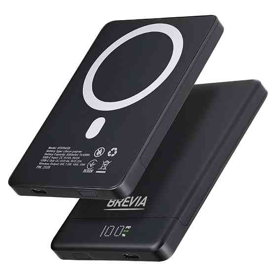 Повербанк (Power Bank) Brevia ePower 5000mAh MagSafe SuperSlim PD20W, Qі15W LCD чорний Львів