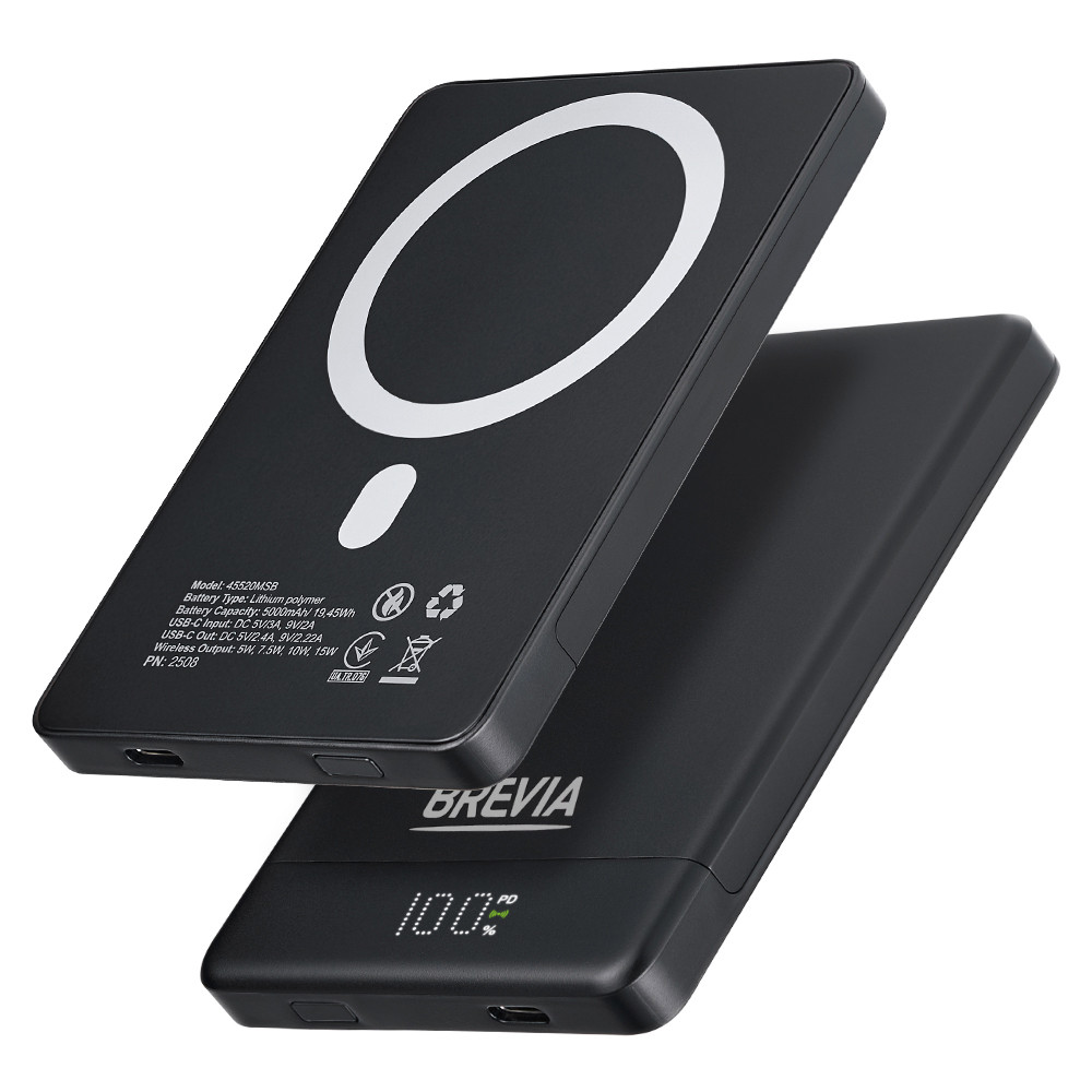 Повербанк (Power Bank) Brevia ePower 5000mAh MagSafe SuperSlim PD20W, Qі15W LCD чорний Львів - фото 2