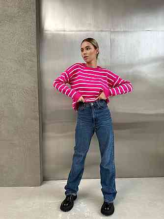 Жіночий базовий смугастий светр оверсайз вовна 70% акрил 30% Малина Одеса