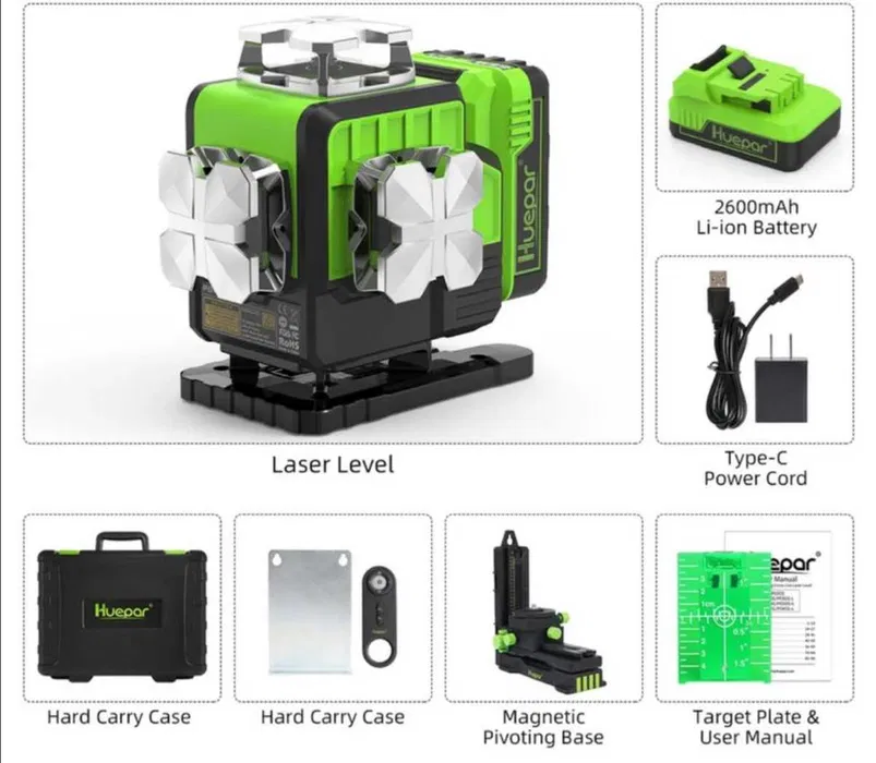 Лазерный уровень нивелир Huepar P04CG 4D откалиброван 16 линий Зеленый луч Винница - изображение 10