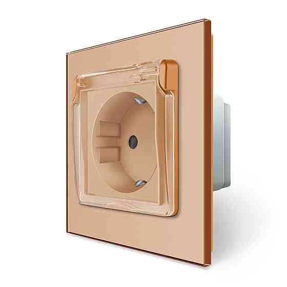 LIVOLO Електрична розетка вологозахисна з кришкою IP44 з заземленням, LIVOLO, золота, скляна ра Коломия