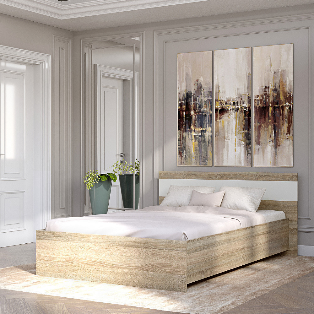 Ліжко двоспальне Еверест Соната-1400 140х200 см дуб сонома/білий (DTM-2092) Львів - фото 1